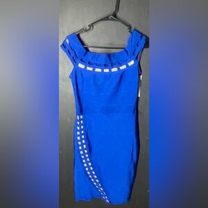 Wow couture Elegant royal bodycon Blue Women's Dress size L NWT